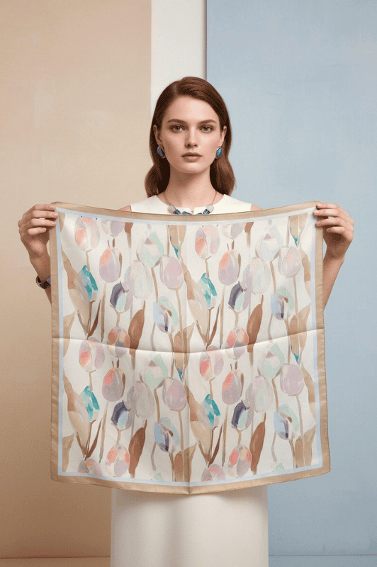Atelier Paris I Akvaral tørklæde med tulipan print I Dresslab