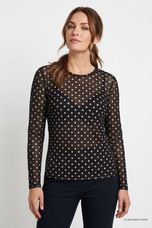 Luxzuz Dot mesh t-shirt I Sort prikket meshbluse