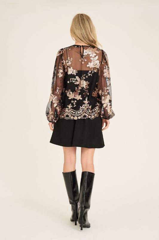 A-View Estelle bluse I Mesh bluse med pallietter i rose gold