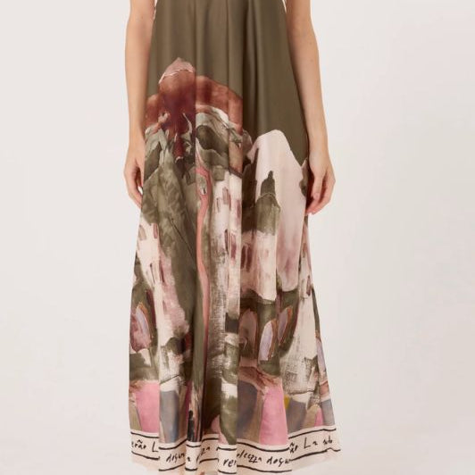 PRE ORDER Studio West dress I Smuk printet stropkjole i khaki nuancer