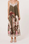 Studio West dress I Smuk printet stropkjole i khaki nuancer