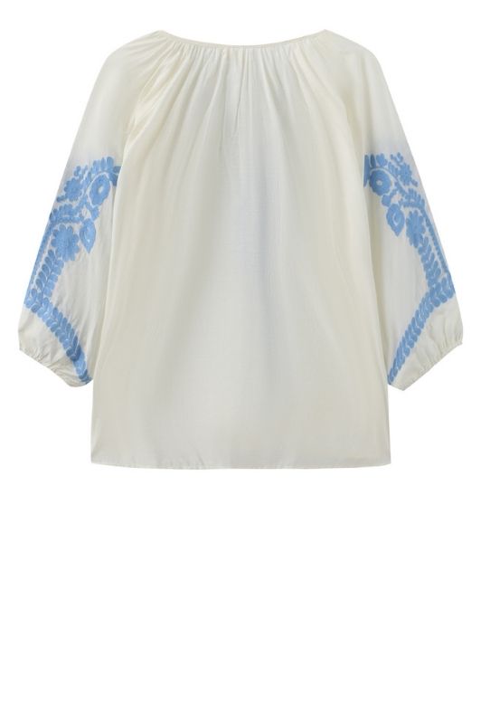 Luxzuz Viktoria bluse i hvid med blåt broderi