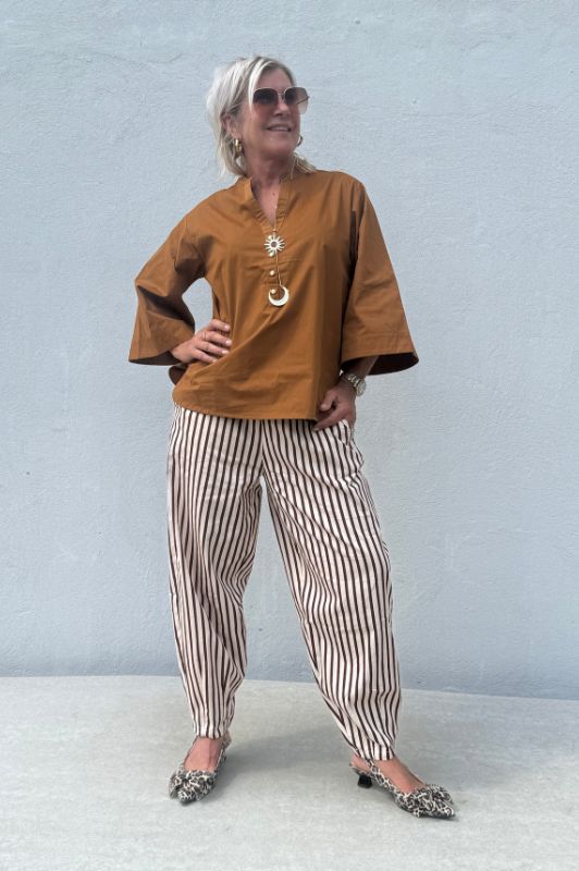 Gaspar Colorado stripe pant  | Poplin buks i chokolade strib