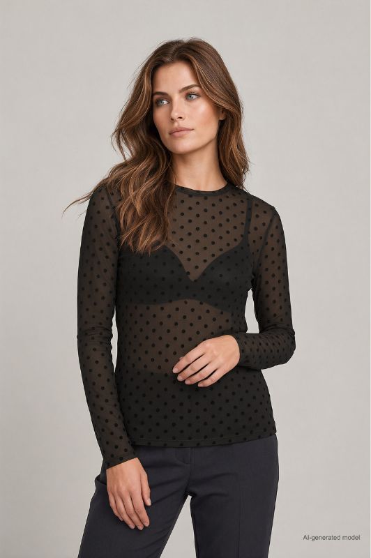 Luxzuz Dot mesh t-shirt I Mørkebrun prikket meshbluse