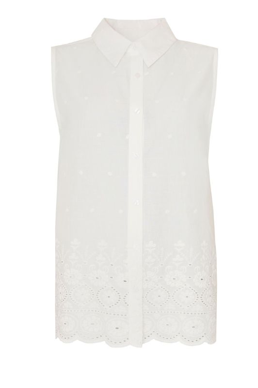 Ofelia Coco hvid ærmeløs bluse med broderi I Dresslab