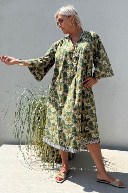 Gaspar Mumbai butterfly dress | Grøn printet kjole I Dresslab