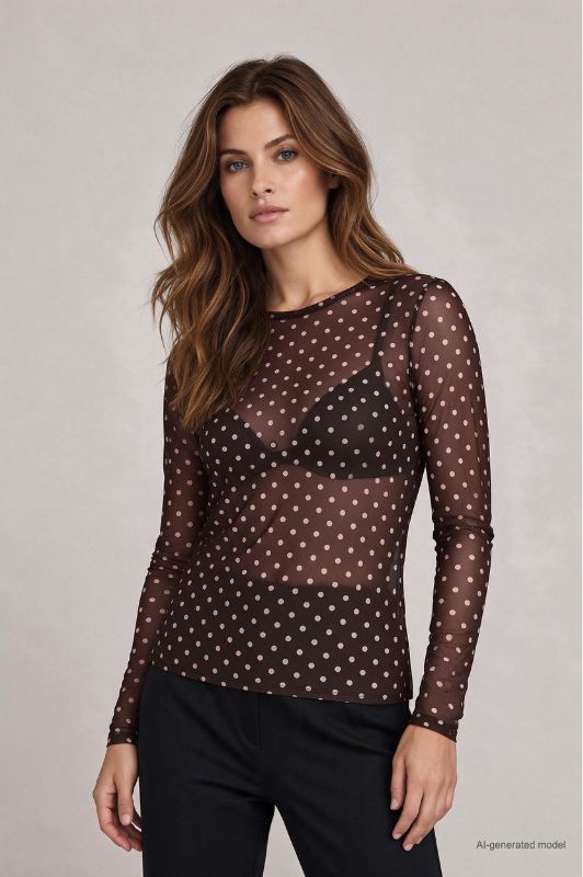 Luxzuz Dot mesh t-shirt I Brun prikket meshbluse