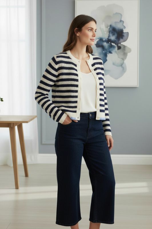 Ofelia Elsie strik cardigan I Marineblå strib I Dresslab