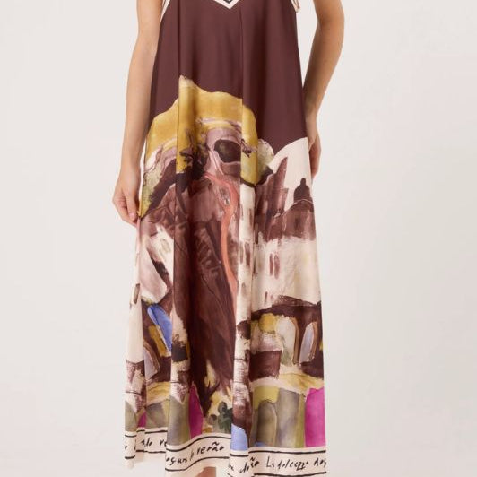 Studio West dress I Smuk printet stropkjole i brune nuancer