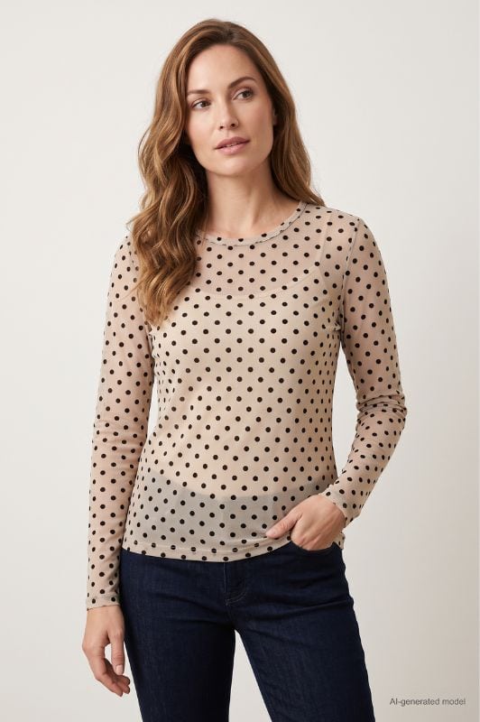 Luxzuz Dot mesh t-shirt I Offwhite prikket meshbluse