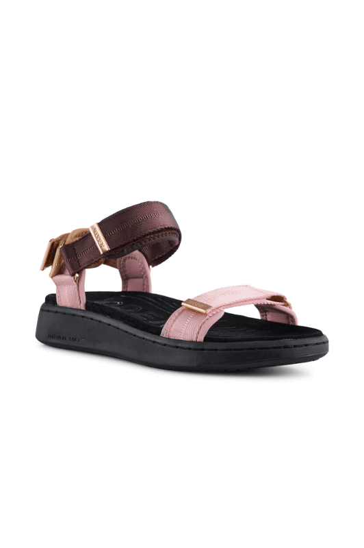 Woden Line sandal | Damesandal i Multifarver lilla og lyserød I Natural Soft sål