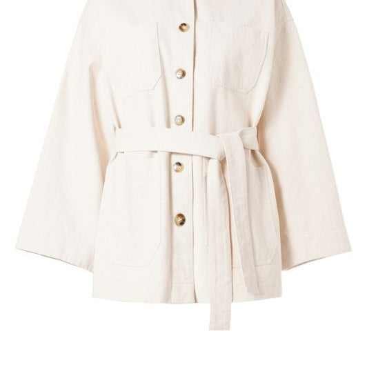 Luxzuz Herle jacket shirt I Kort sandfarvet jakke med bindebælte
