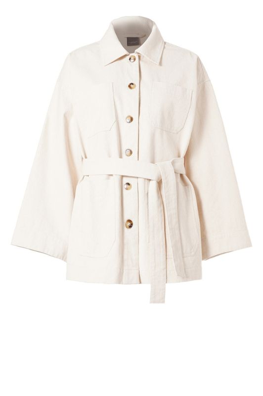 Luxzuz Herle jacket shirt I Kort sandfarvet jakke med bindebælte