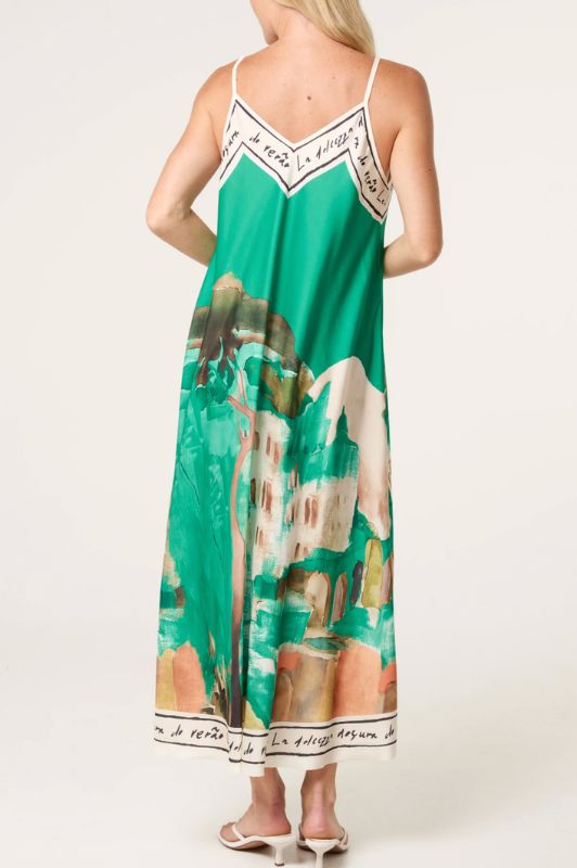 PRE ORDER Studio West dress I Smuk printet stropkjole i grønne nuancer