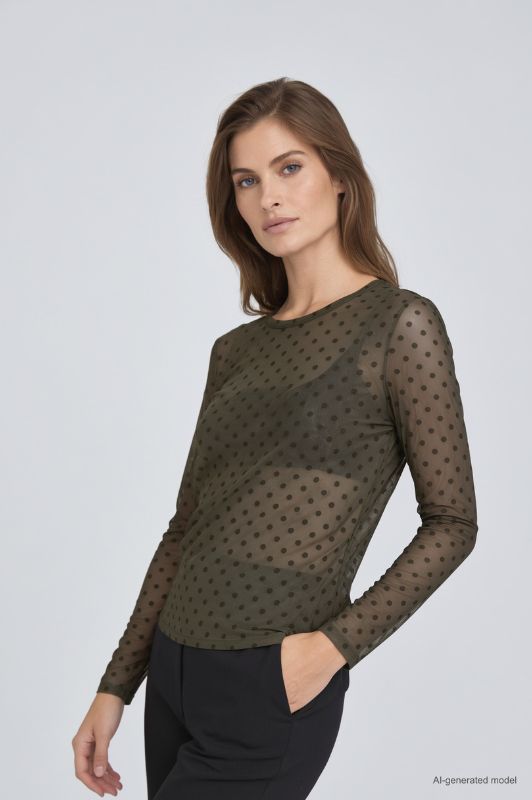 Luxzuz Dot mesh t-shirt I Army prikket meshbluse