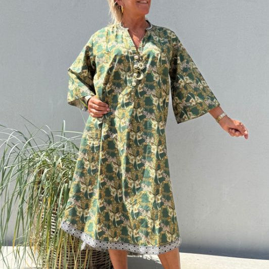 Gaspar Mumbai butterfly dress | Grøn printet kjole I Dresslab