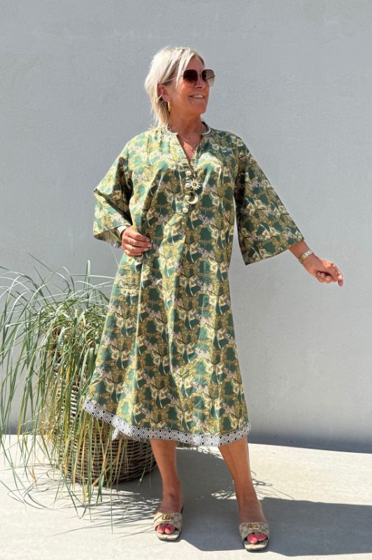 Gaspar Mumbai butterfly dress | Grøn printet kjole I Dresslab