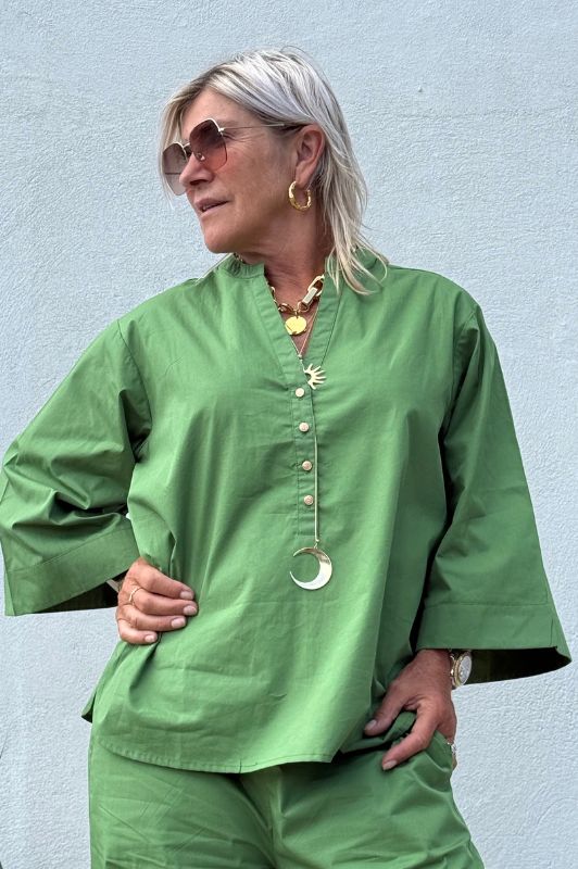 Gaspar Mumbai  I Cool poplin bluse i apple green I Dresslab