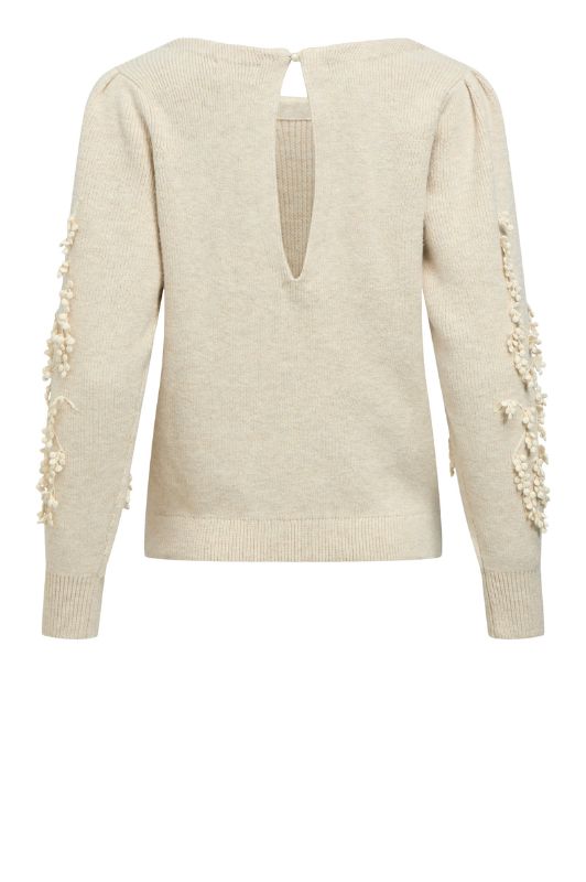 Object Lucca pullover I Strikbluse i creme med blomsterbroderi