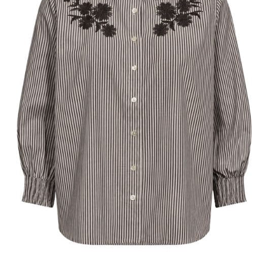 Freequent Mika sand stribet skjorte med broderi I Dresslab