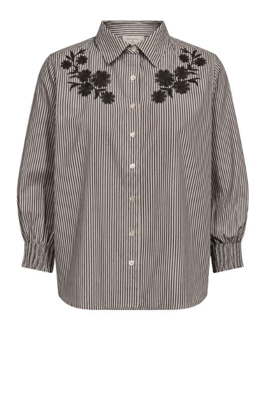 Freequent Mika sand stribet skjorte med broderi I Dresslab