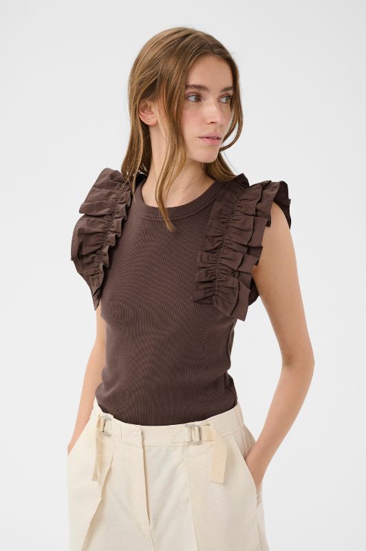 Karen By Simonsen Oda Tank | Top i chokoladebrun I Dresslab