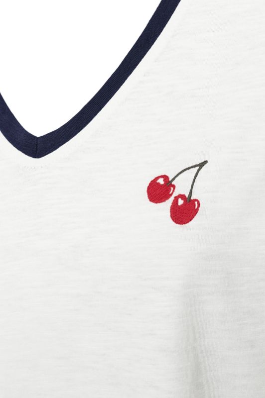 FreeQuent Viva t-shirt | Hvid t-shirt med broderi og navy kontrast I Dresslab