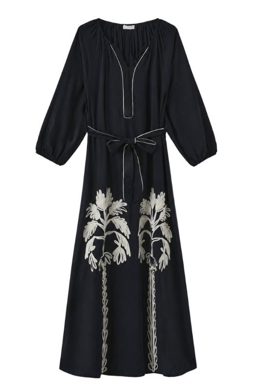 Luxzuz Varinka dress | Viskosekjole med broderi navy I Dresslab