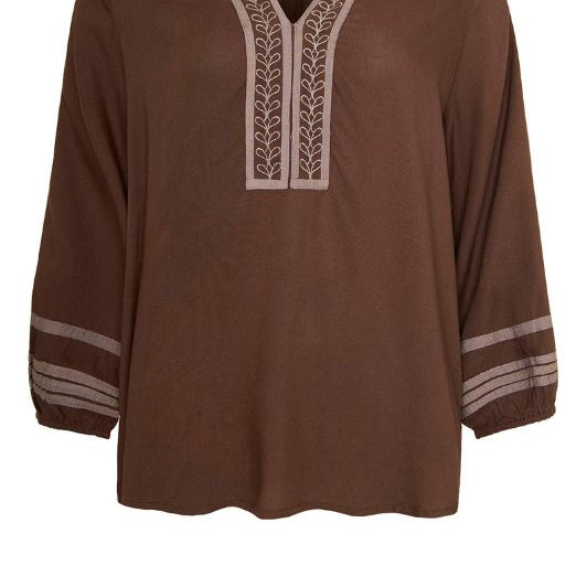 Ofelia Dolly shirt I Mørkebrun bluse med broderi I Dresslab