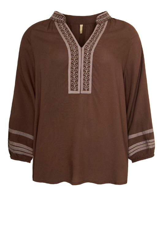 Ofelia Dolly shirt I Mørkebrun bluse med broderi I Dresslab