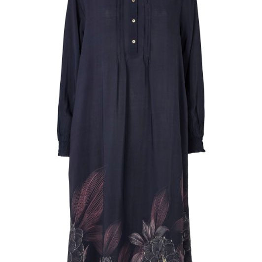 Prepair Caroline dress | Smuk kjole i marineblå med borderprint