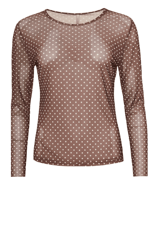 Ofelia Gwen bluse | Brun mesh med hvide prikker