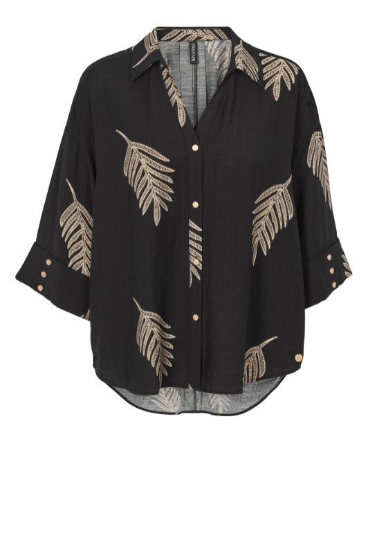 Prepair Lydia bluse I Cool sort skjorte med fjer print I Dresslab