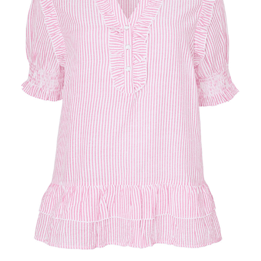 Ofelia Neel bluse | Pink stribet bluse med flæse