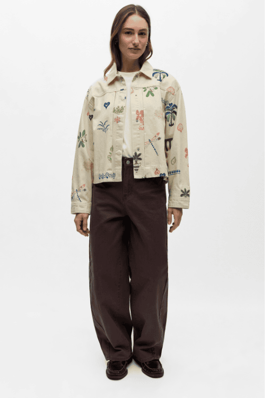 Object Alli denim jakke med farverigt print