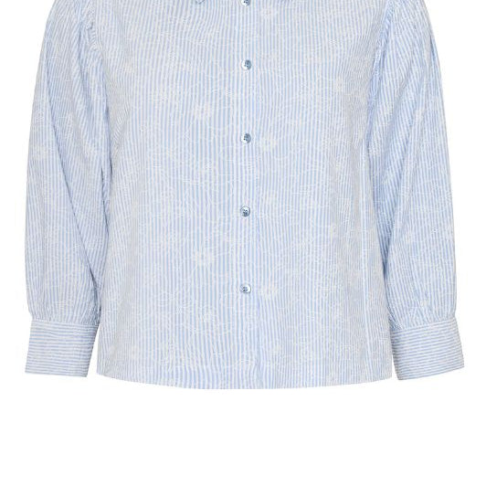 Ofelia Olivia blå stribet bluse med print I Dresslab