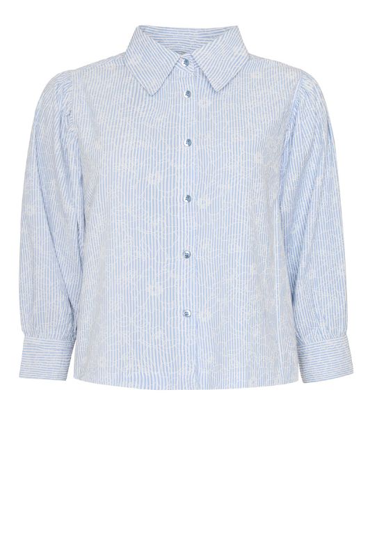 Ofelia Olivia blå stribet bluse med print I Dresslab