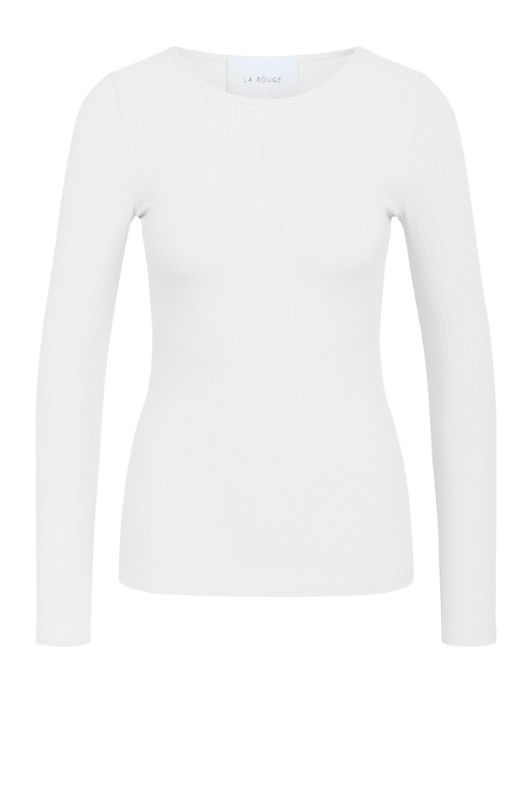 La Rouge Lisa langærmet ribtop med rund hals i hvid | DressLab