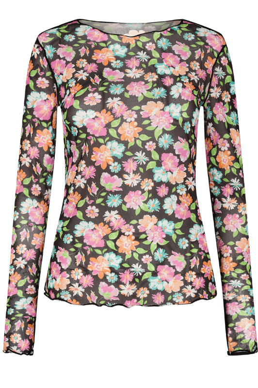 Liberté Mesh top Mint orange I Blomster print