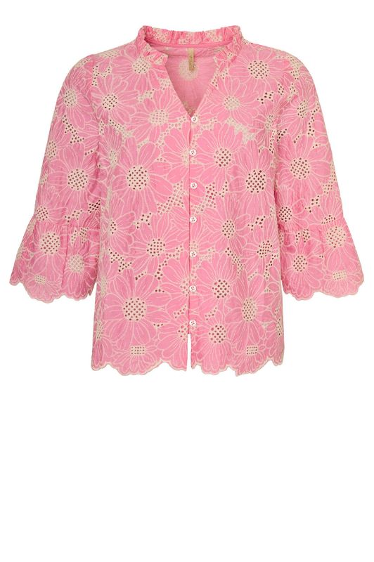 Ofelia Zyra broderie anglaise skjorte i pink  I Dresslab