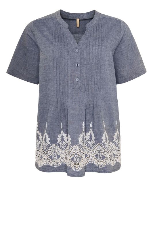 Ofelia Tove bluse denim med burnout mønster I Dresslab