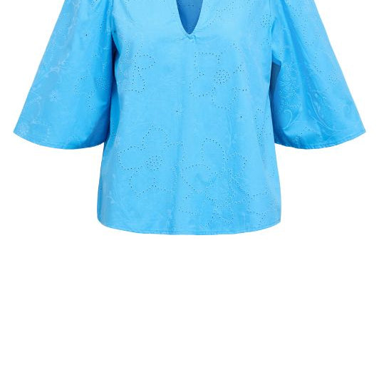 Object Helia I Broderie anglaise top i smuk blå I Dresslab