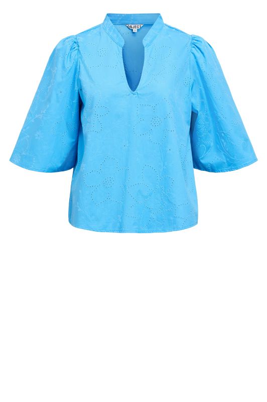 Object Helia I Broderie anglaise top i smuk blå I Dresslab