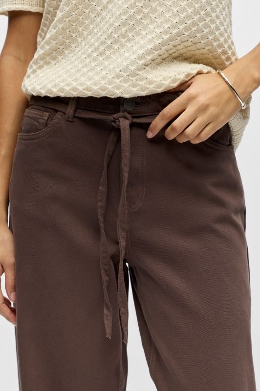 Object Rosie denim pant med bindebånd i taljen | Brun vask