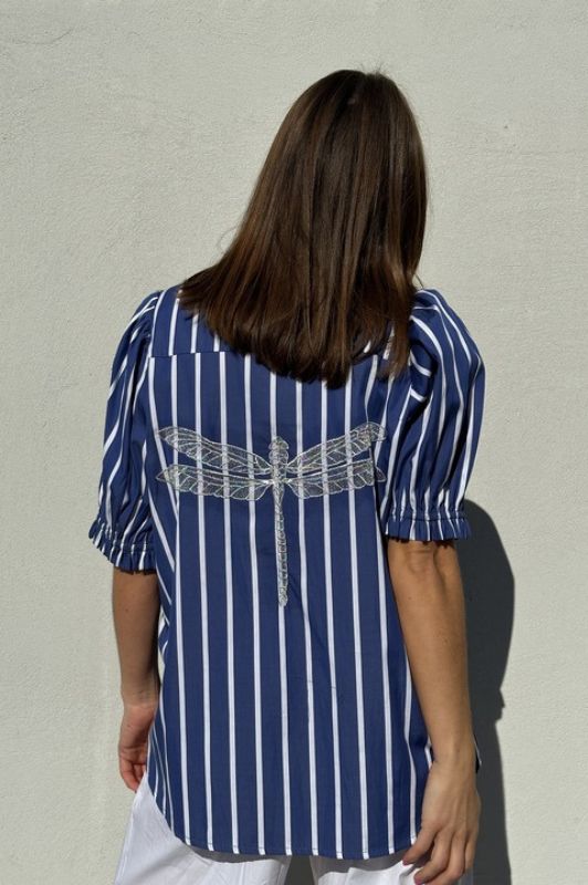 Gaspar Tunø SS print bluse I Blå strib  I Dresslab