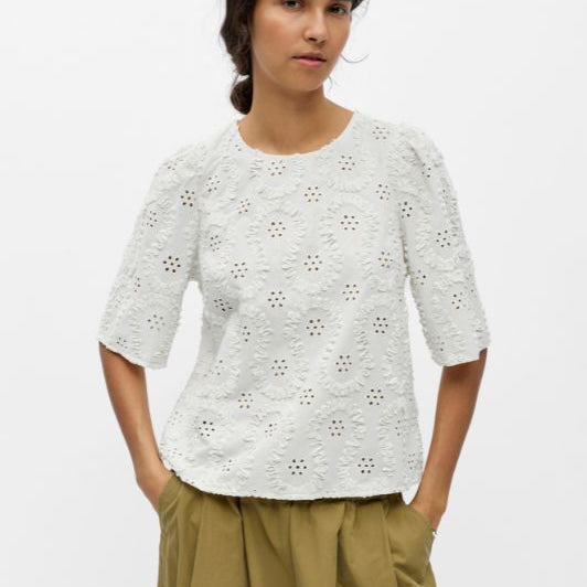 Object Laily broderie anglaise top i hvid I Dresslab