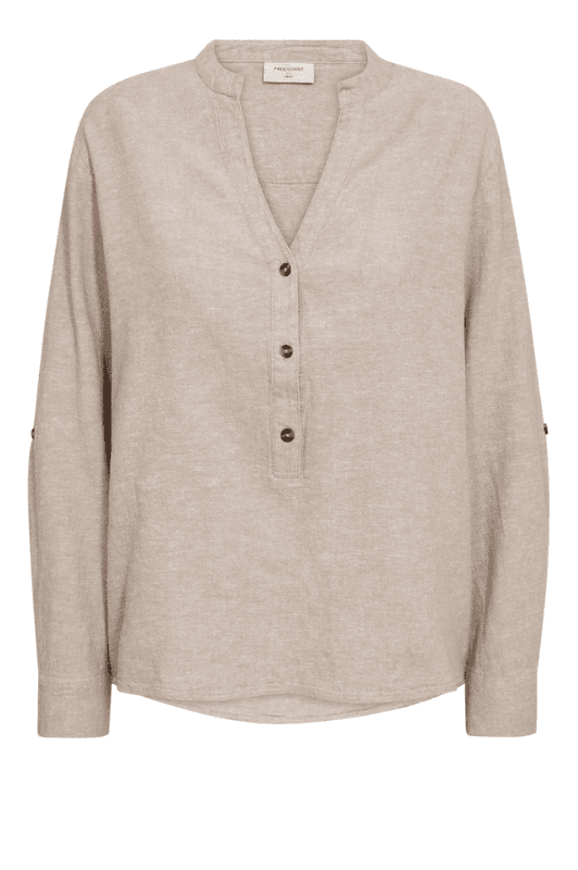 Freequent Lava shirt | Sandfarvet hørbluse