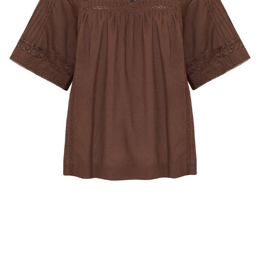 Ofelia Liv blouse I Sommerbluse med blondedetaljer i brun