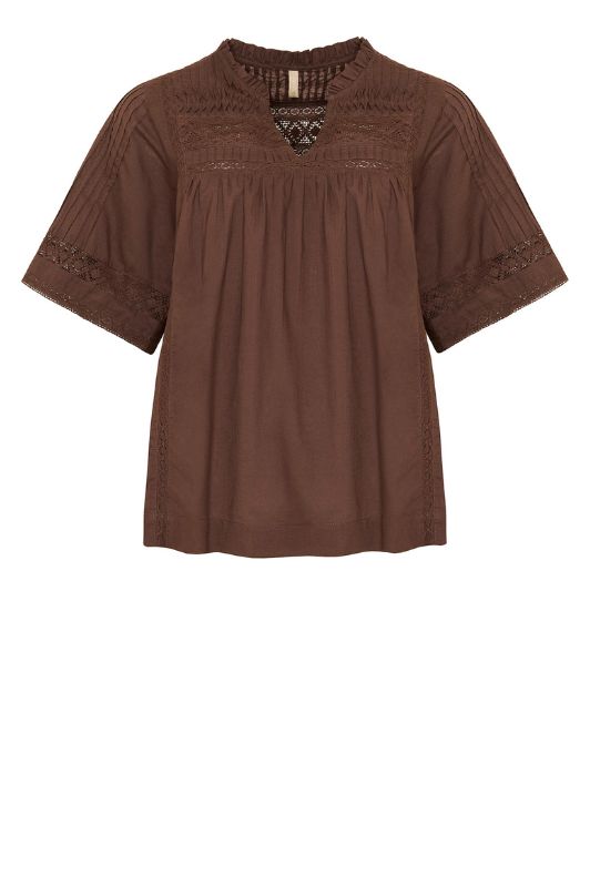 Ofelia Liv blouse I Sommerbluse med blondedetaljer i brun
