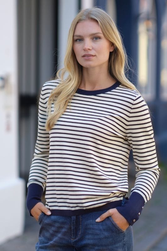 Prepair Paola Knit | Striktrøje i stribet navy og creme